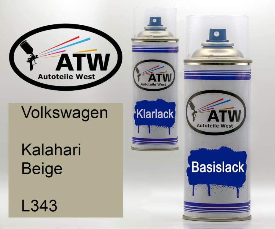 Volkswagen, Kalahari Beige, L343: 400ml Sprühdose + 400ml Klarlack - Set, von ATW Autoteile West.